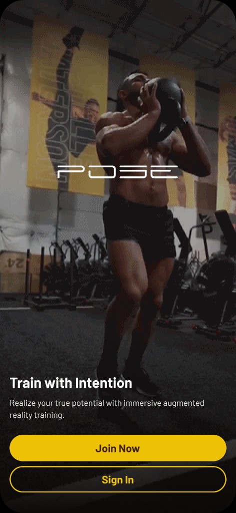 POSE splash screen with Train with Intention headline and Join Now.