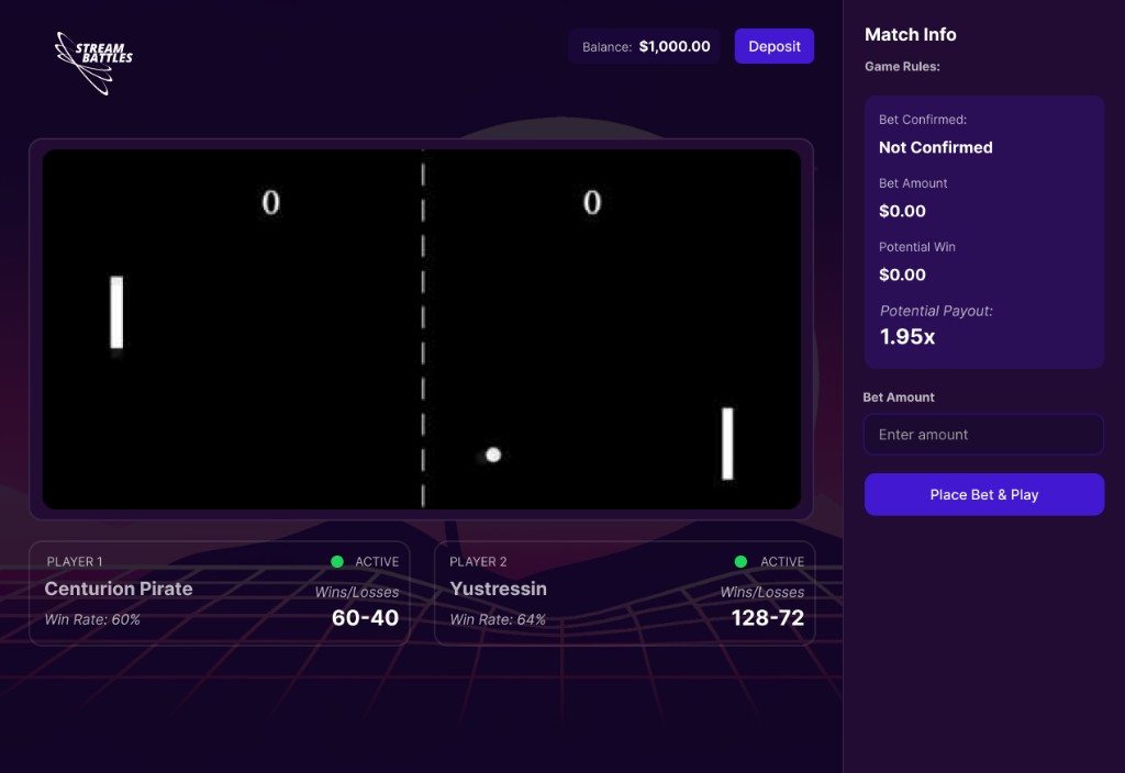 Generated Stream Battles design exploration featuring competitive match HUD and betting panel.