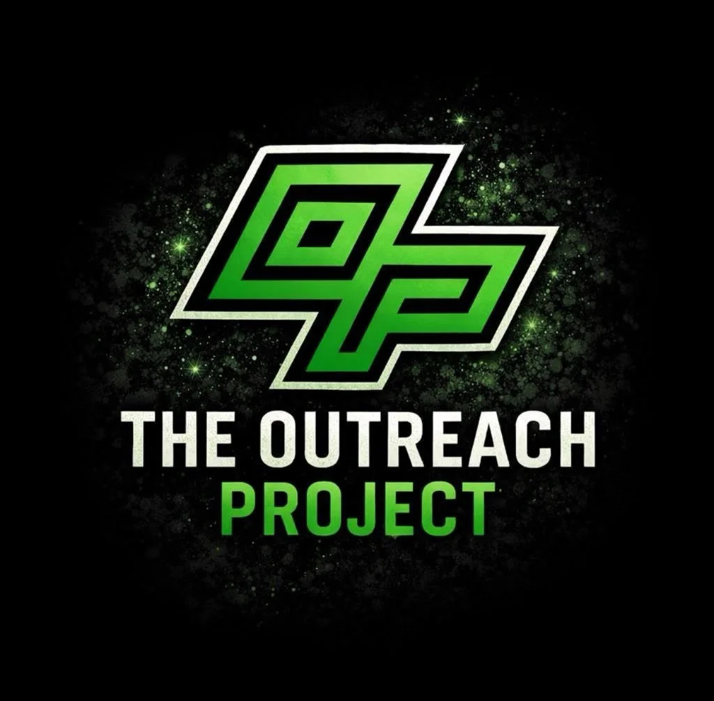 Square The Outreach Project logo lockup on black.